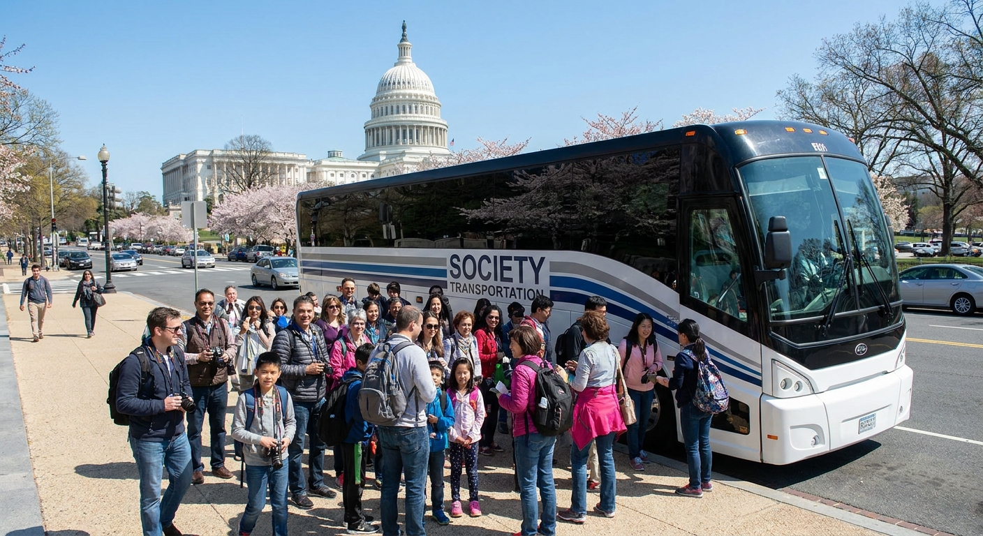 Charter bus for large group outings in Washington DC
