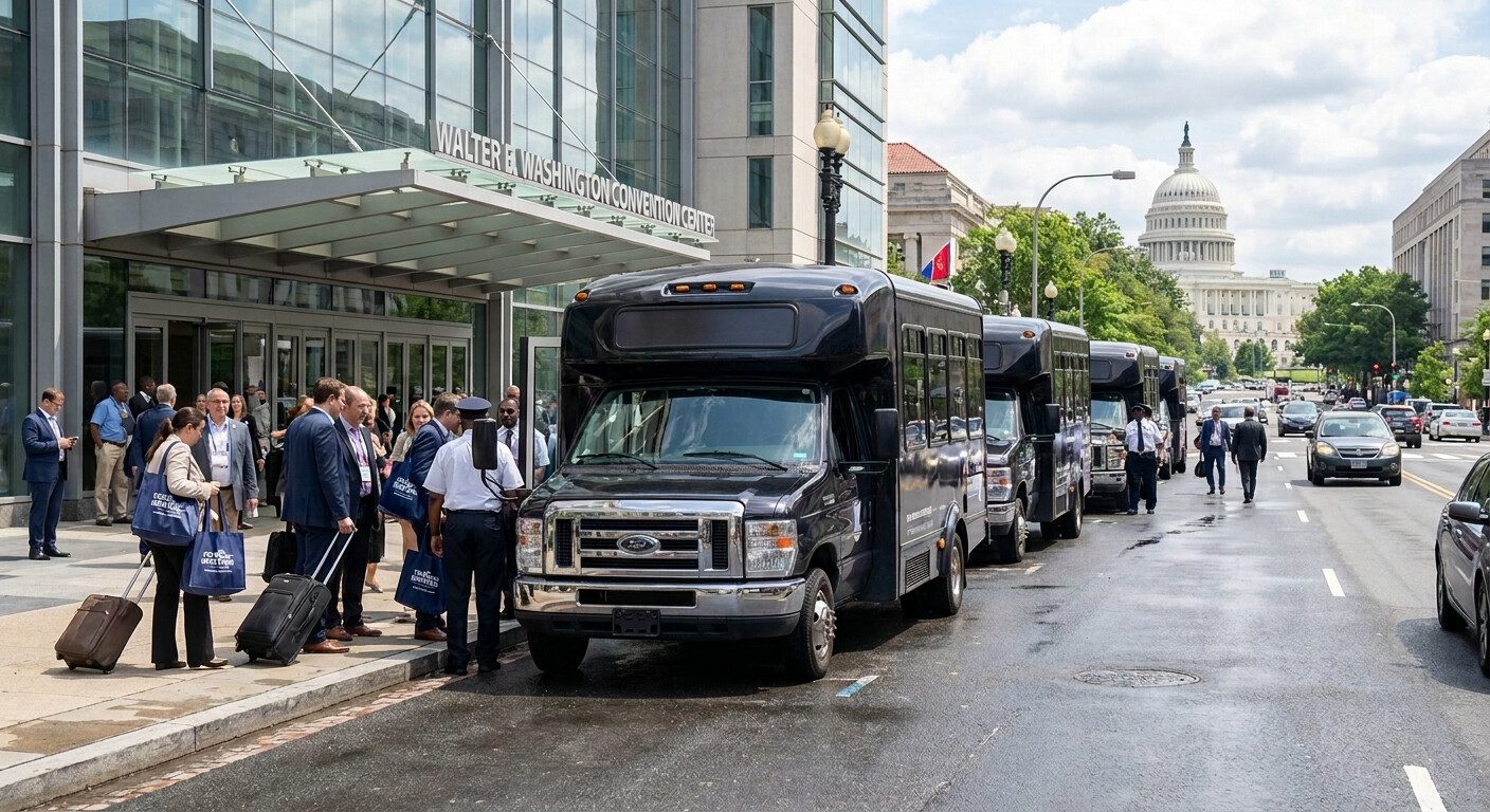 Shuttle service in DC for trade shows ensuring timely team arrival and smooth event logistics